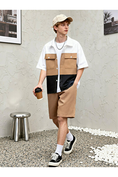 Take Two By Styli Men Color Block Pocket Detail Shirt and Shorts Co-ords