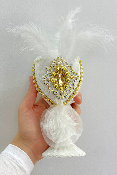 ZEYMERADE White Wedding Needle Holder for Jewelry, Feathered and Stoned Henna...