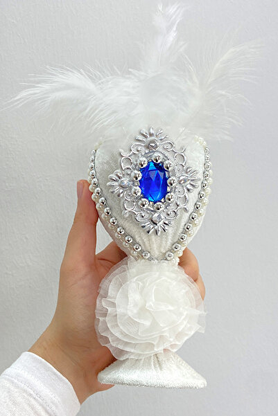 ZEYMERADE White Wedding Needle Holder for Jewelry, Feathered and Stoned Henna...