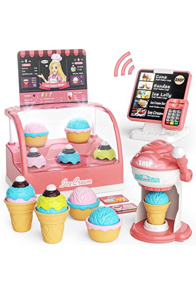 Arabest مجموعة ألعاب الآيس كريم، متجر لعب تمثيلي، طاولة آيس كريم بإضاءة، مجمو...