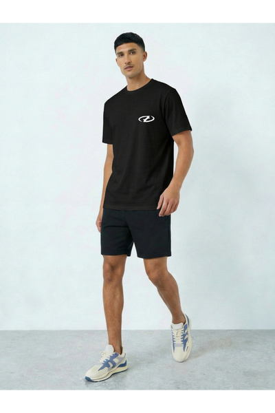 Take Two By Styli Men Black Graphic T-Shirt and Shorts Co-Ords