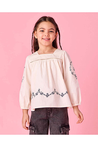 REDTAG Girls Beige Embroidery Top