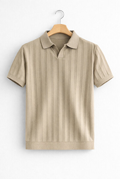 Edwox Ανδρικό πλεκτό μπλουζάκι με ανοιχτό γιακά Με σχέδιο Mink Cd162