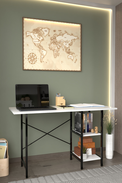 AWOX 2 Raflı Çalışma Masası 60x120 - Bilgisayar Ofis Ders Masası Beyaz