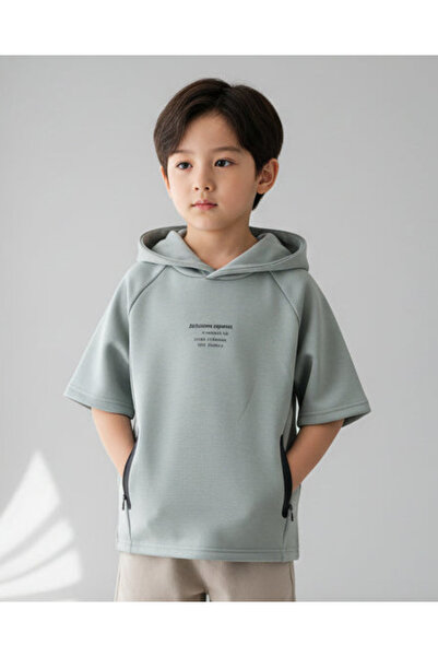 REDTAG Boys Green Hooded Short Sleeve T-Shirt