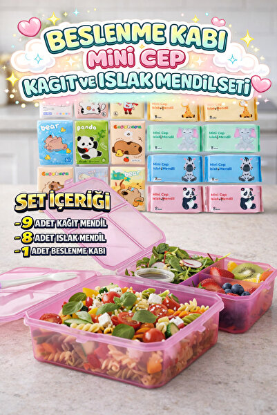 M&H 4 Bölmeli Beslenme Seti: 1 Adet Yemek Kabı + 9 Adet Kağıt Mendil + 8 Adet...