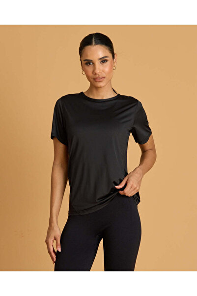 REDTAG Women Black Active T-Shirt