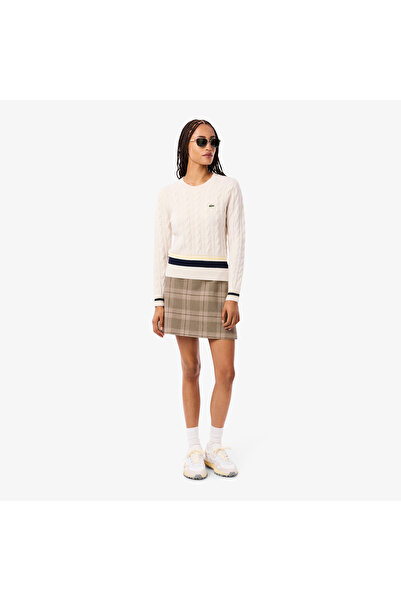 Lacoste Kadın Classic Fit Kareli Kahverengi Etek