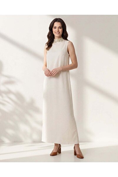 REDTAG Women Ivory Satin Sleeveless Dress