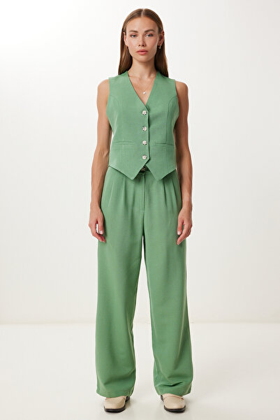 Lovelyİstanbul Linen Vest Pant Set Ldp0067 Green
