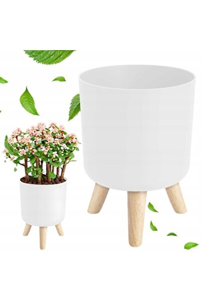 OEM Ghiveci alb cu picioare din lemn, diametru 14 cm