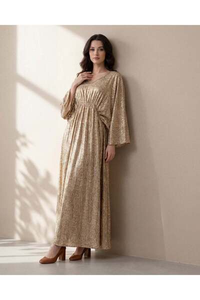 REDTAG فستان كيمونو نسائي مطبوع برقائق فضية