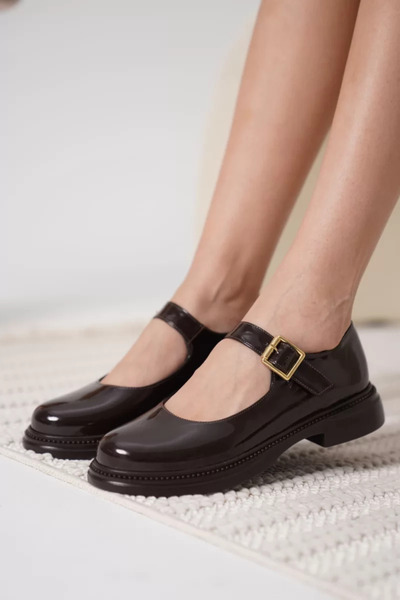 Belinora Pantofi din piele lacuită maro amar pantofi Mary Jane TR09MS01C