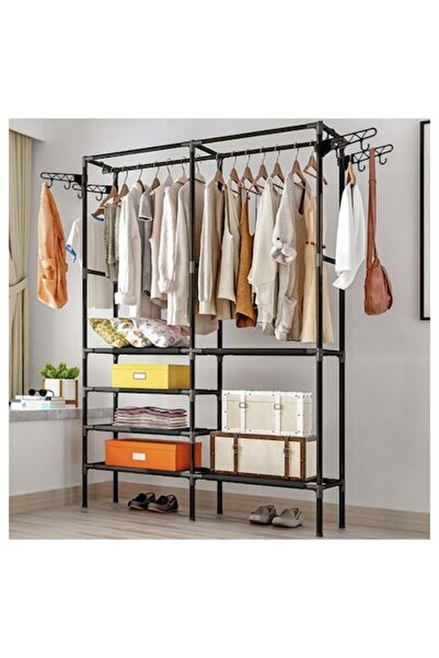 Ruhhy Open Wardrobe for Clothes with Textile Shelves and Hanger Bar