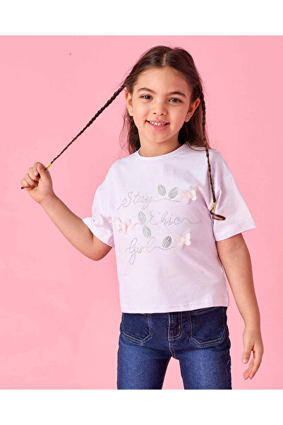 REDTAG Girls White Embellished T-Shirt