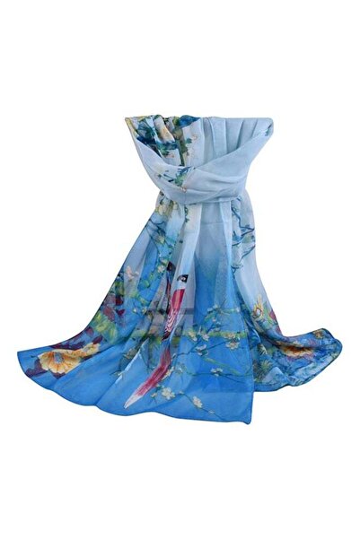 Generic Bluelans Floral Printed Long Scarf Peacock Blue