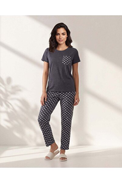 REDTAG Women Black 2 Piece Printed Pyjama Set