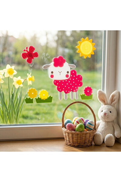 OEM Easter decoration - sticker - with lamb - 19 x 19 cm