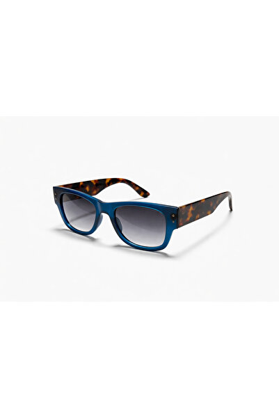 Toz Vintage Fevron Blue Frame Leopard Printed Cornered Bone Unisex Uv400 Vint...