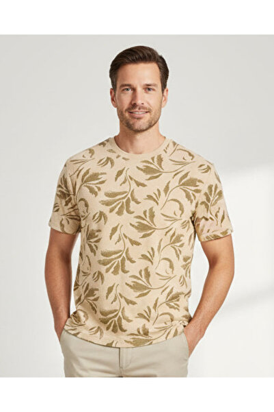 REDTAG Men Beige Allover Print T-Shirt