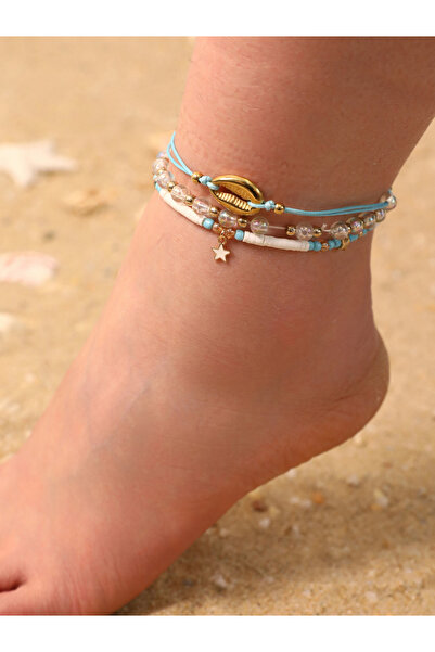 Take Two By Styli Set of 3 - Girls Shell Seed Bead Stars Anklet