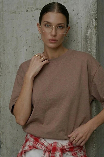 The Champ Clothing Γυναικείο μπλουζάκι Basic oversized Καφέ – Λαιμόκοψη Crew,...