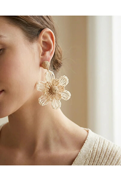 Dorvina Straw Women's Earrings Cream Color Dangle Flower Bohemian Summer Wome...