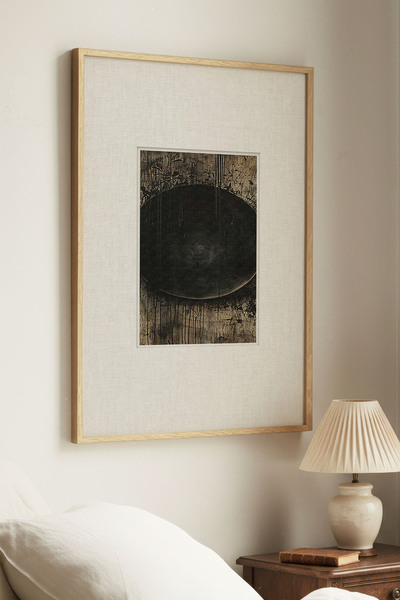 Zevahir Home 1 Piece Natural Wooden Framed Abstract Black Circle Vintage Pain...