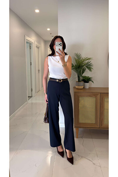 BİRCANÇİL Perin Navy Blue Elastic Waist Detailed Trousers