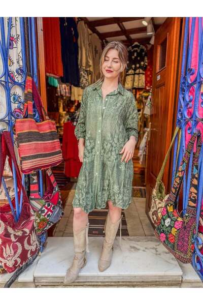 Miss Boheme Yeşil Renk Nakışlı Ve Brode Detaylı Tunik