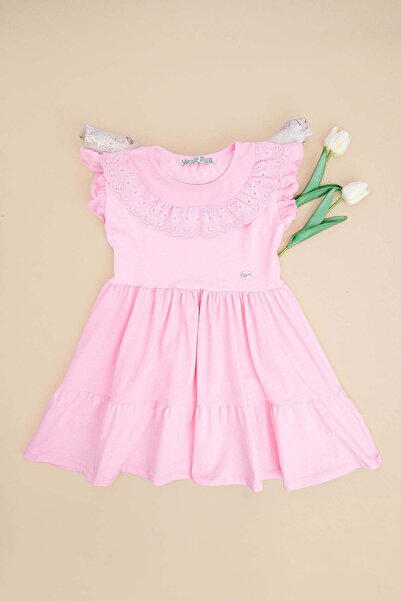 Fulla Moda فستان للفتيات برقبة دائرية من دانتيل لي بيكليت كولورز