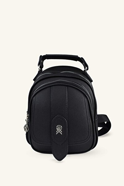 birizmoda 2-τμηματικό Δερμάτινο Σακίδιο πλάτης - Μαύρο