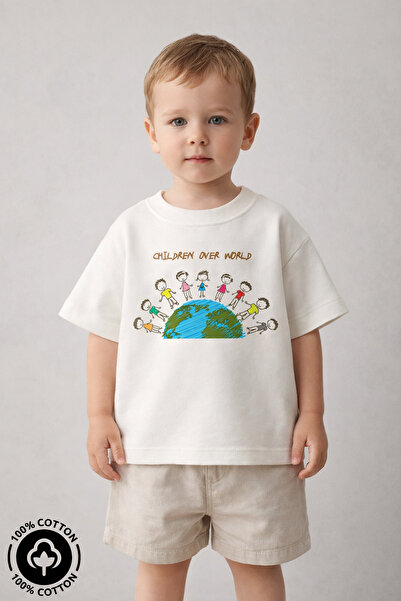 Miniel Unisex Bisiklet Yaka 23 Nisan Baskılı %100 Pamuklu Oversize T-shirt Be...