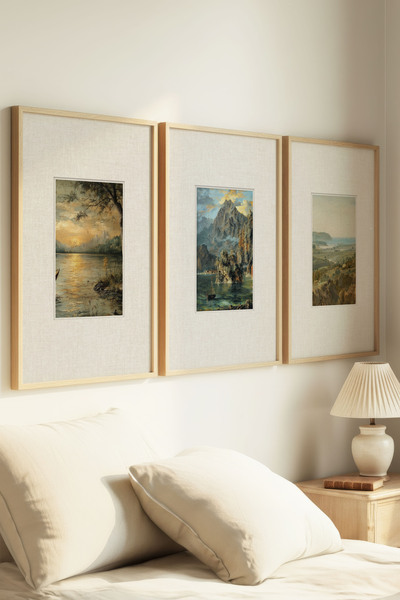 Zevahir Home 3 Pieces of Vintage Paintings with Natural Wooden Frames, with V...