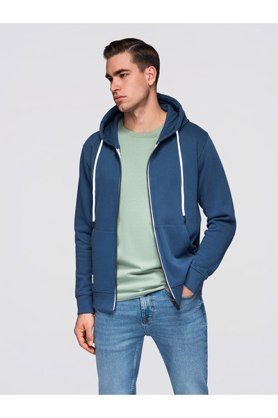 OMBRE Pánske Mikina Klokanka na Zips s Kapucňou OM-SSBZ-0272 Tmavomodrá
