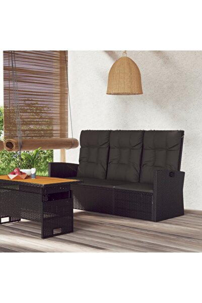 Concept Bancă rabatabilă de grădină cu perne, negru, 173 cm, poliratan