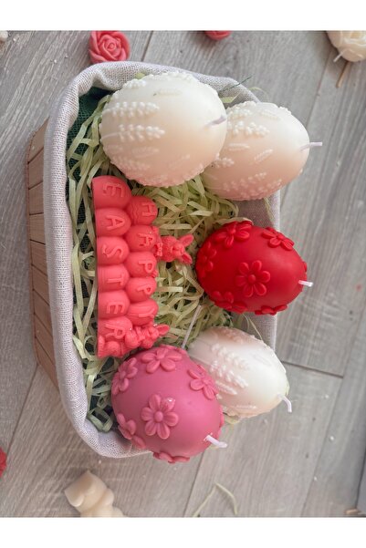 Roots&Flame Set 2 Lumanari Handmade Iepurasi Paste Ceara Soia Alb Rosu 9 cm