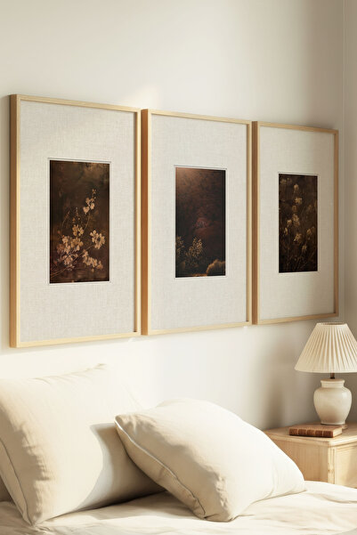 Zevahir Home 3 Pieces of Dark Flowers and Cliff Vintage Paintings with Natura...