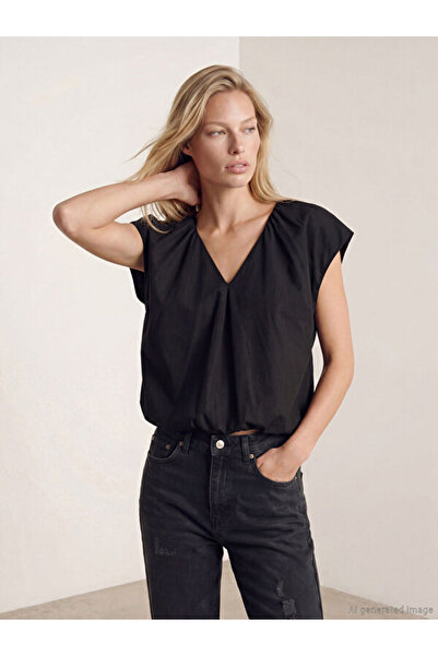 LC Waikiki V Planting Shirred Poplin Blouse for Style Enthusiasts from Uzg Store