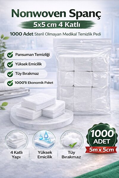 sylar Nonwoven 5x5 cm 4 Katlı 1000 Adet Steril Olmayan Medikal Temizlik Pedi