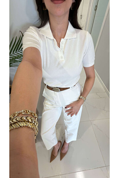 BİRCANÇİL Tricotaj cu mânecă scurtă și guler polo MD Juno Ecru