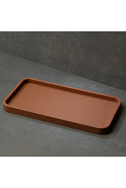 Qua Home Marta Dekoratif Deri Tepsi Açık Kahverengi 50x27x3 cm
