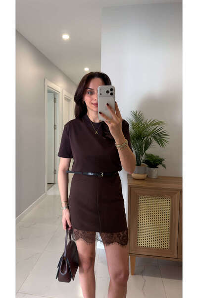 BİRCANÇİL Μπλουζάκι Dlvin Giola Σκούρο Καφέ Με διακοσμητικές ραφές με λαιμόκο...