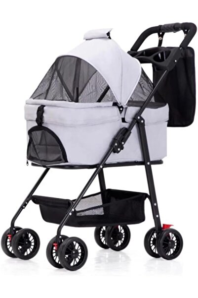 Genaric حاملة قطط قابلة للطي والفصل بأربع عجلات، رمادية اللون