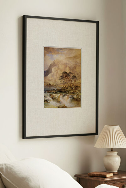 Zevahir Home 1 броя винтидж картина с черна дървена рамка, изобразяваща приро...