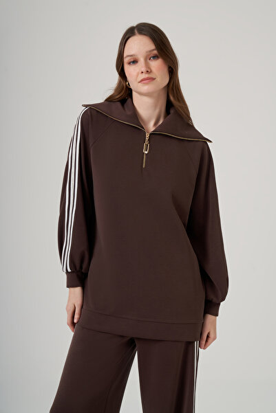 Nuss Stripe Detail Tunic Trousers Set 1093 Brown