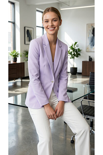 nisya KADIN DÜĞME DETAYLI MOR BLAZER CEKET