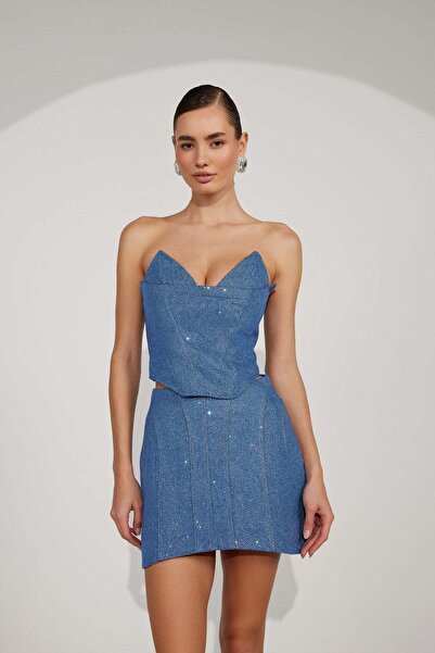 NOK İSTANBUL Icon Form Diamond Mini Skirt LİGHT BLUE