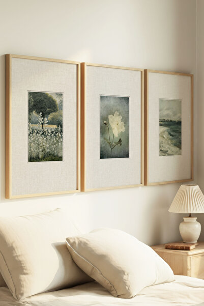 Zevahir Home 3 Pieces of Vintage Paintings with Natural Wooden Frames, Nature...