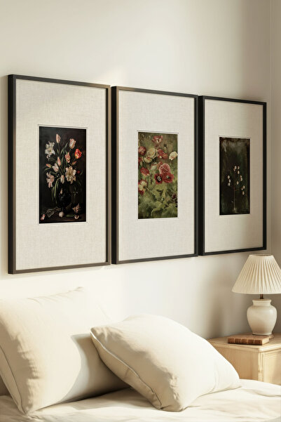 Zevahir Home 3 BUCĂȚI TABLOU VINTAGE CU FLORI ÎN ÎNCHIETURĂ ȘI RAMURĂ ESTOMAT...